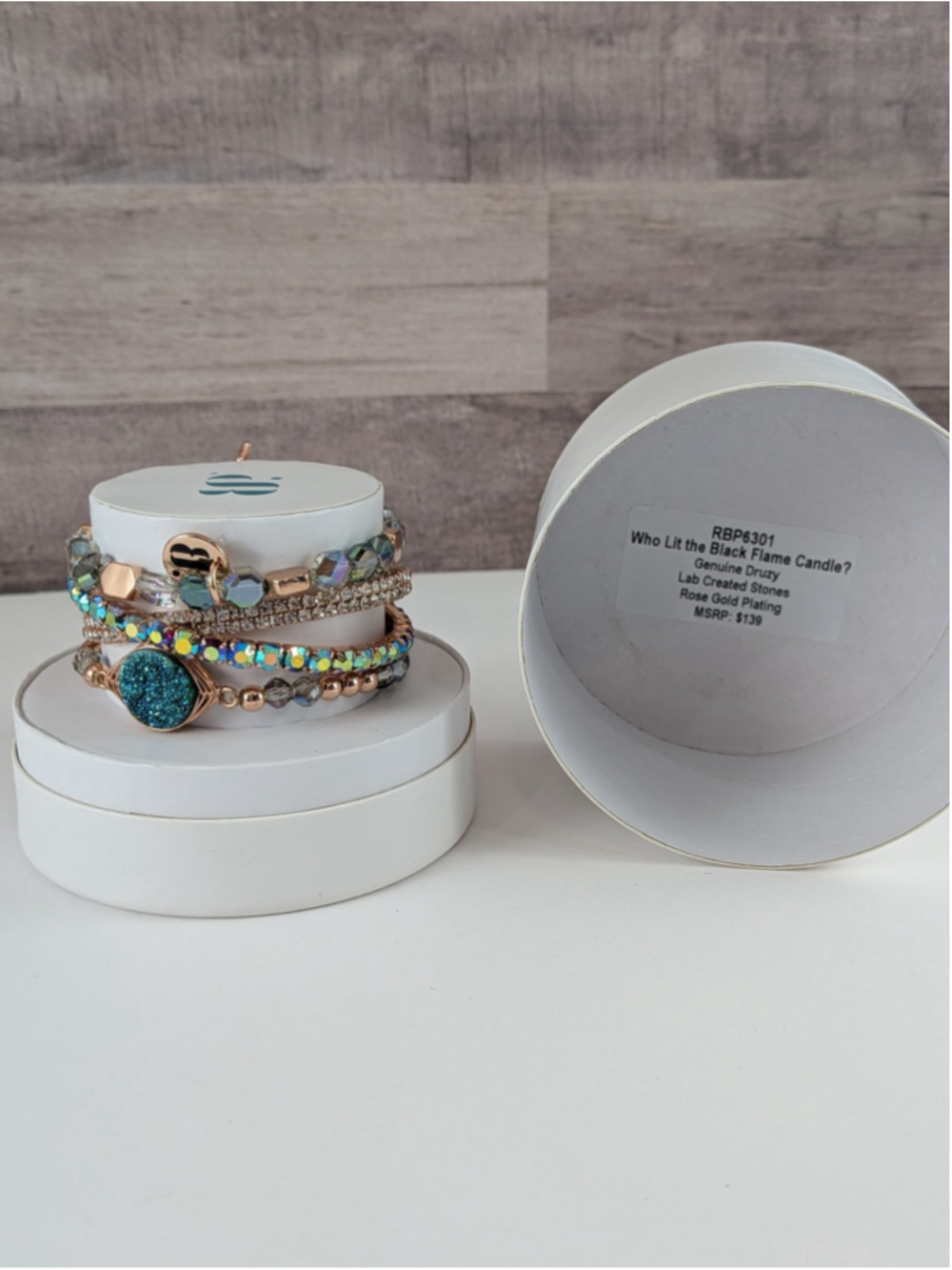 Women's Bomb Party Rose Gold Teal Druzy Stones Bracelet Set
